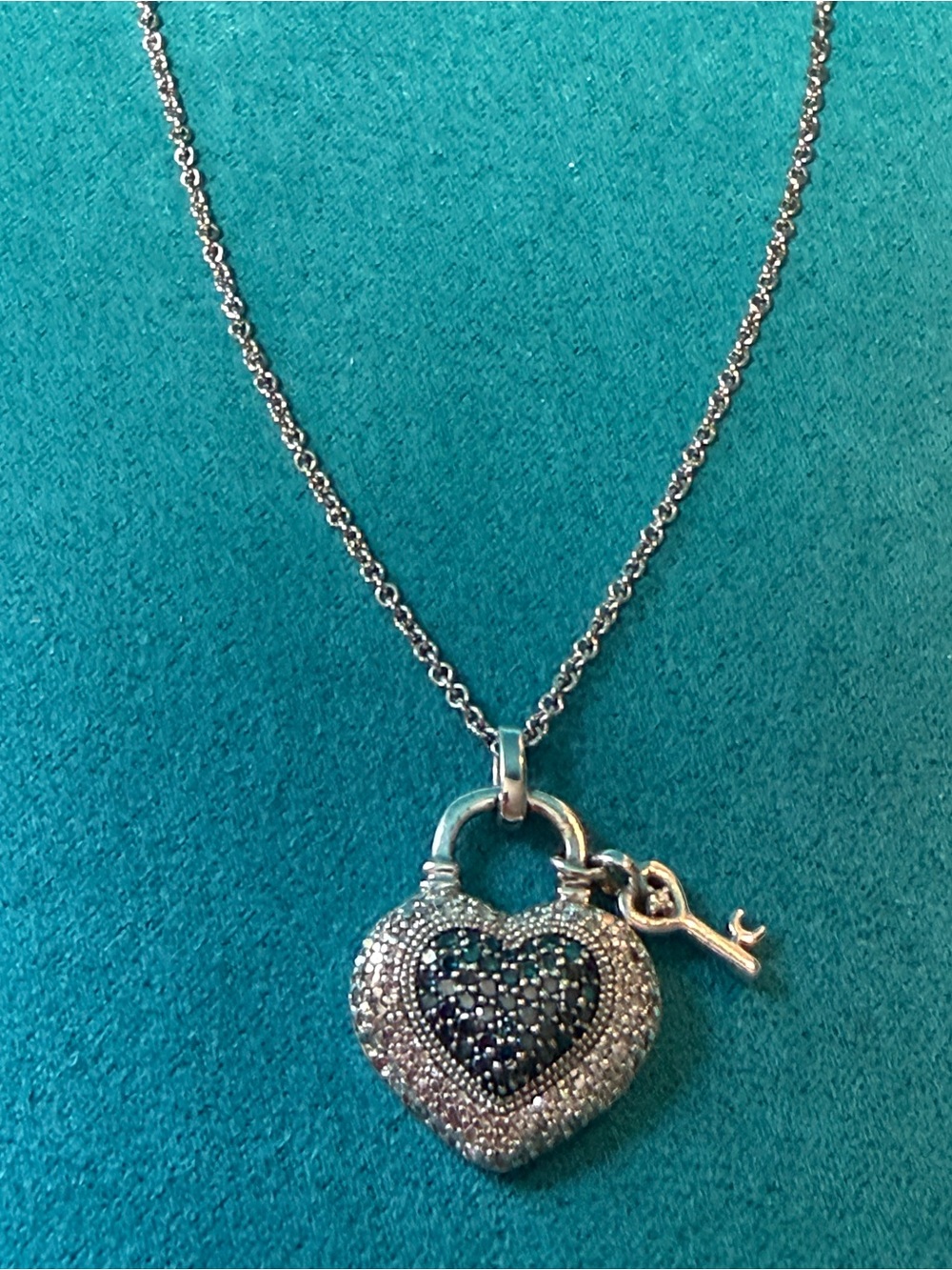 Affinity Diamonds Sterling Silver Blue & White Diamond Heart Lock Necklace